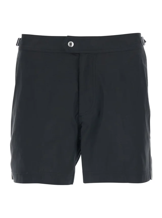 Black Swim Shorts with Side Strap Details in Tech Fabric Man in Black, image 1 of 1 from Gaudenzi Boutique