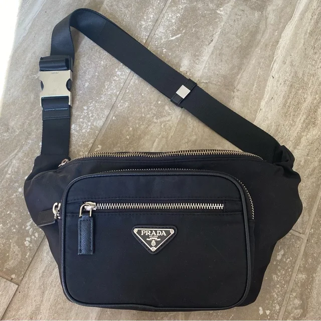 Y2k Vintage Prada Black Nylon And Saffiano Leather Belt Bag in silver|black|gray Saffiano leather from Poshmark