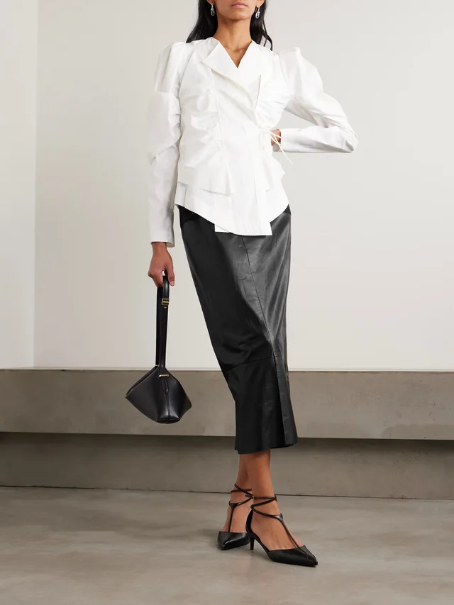 SHARON WAUCHOB Laure paneled silk-jersey and leather midi skirt in Black, photo 2 of 2 from NET-A-PORTER (Canada)