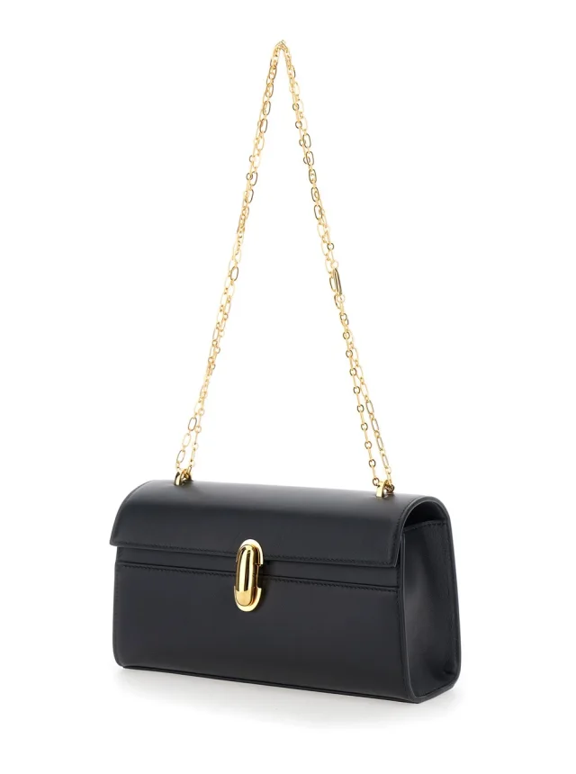 SAVETTE Shoulder Bag 'CHAIN SYMMETRY' with Smooth Black Leather Chain Detail for Women in Black, photo 3 of 10 from Gaudenzi Boutique