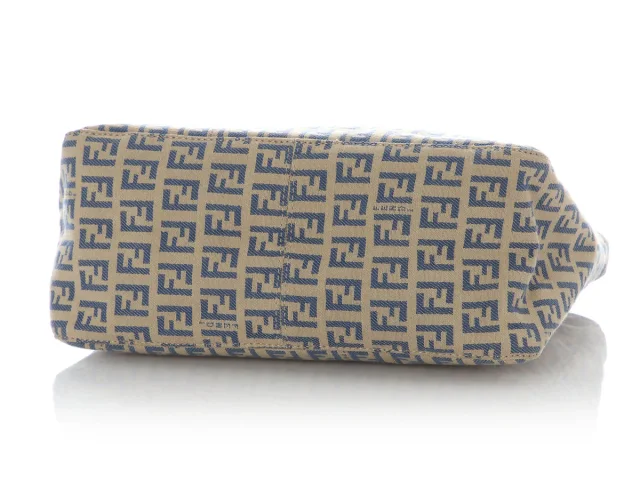 Fendi Vintage Blue and Cream Canvas Zucca Pochette in White Canvas from Ann's Fabulous Finds, photo 6 of 9