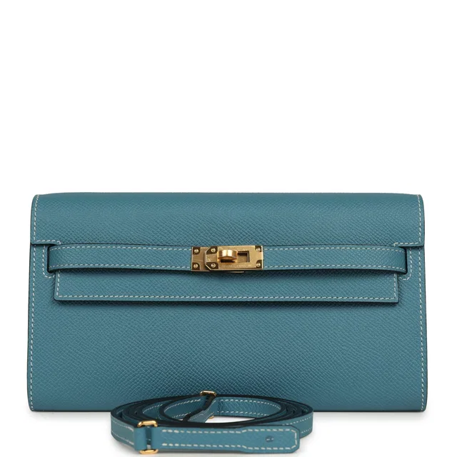 Hermès Kelly Wallet To Go Blue Jean Epsom Gold Hardware in Blue Epsom leather from Madison Avenue Couture