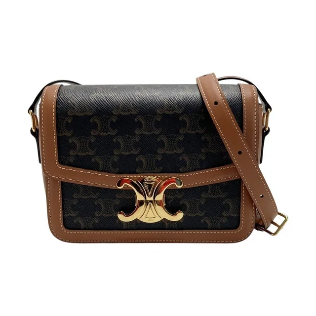 Celine Triomphe Shoulder Bag Bz4.04 Lu Brown Leather in Brown Leather from The Reluxe