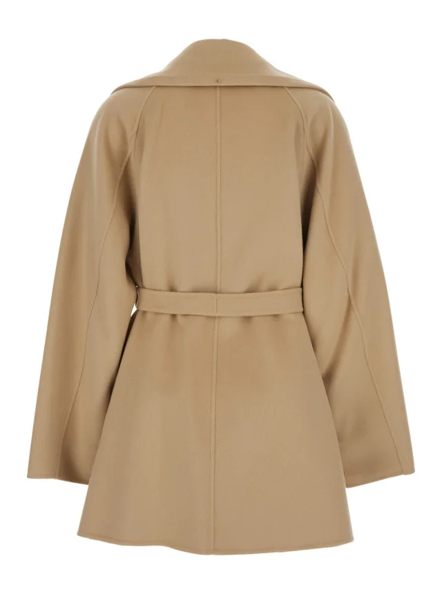 Sportmax Beige Coat with Wide Notched Revers and Waist Belt for Women in Beige 100% Virgin Wool, photo 3 of 5 from Gaudenzi Boutique