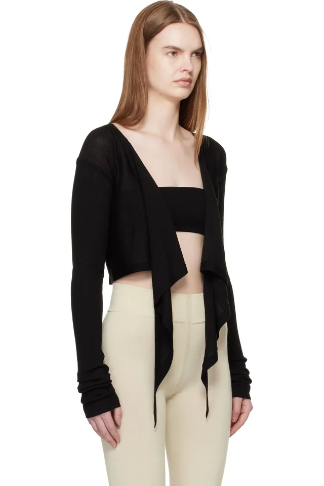 Rick Owens Black Temple Crop Wrap Top, photo 2 of 4 from SSENSE
