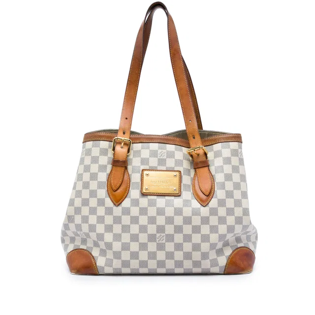White Louis Vuitton Damier Azur Hampstead MM Tote Bag in White Canvas from Designer Revival