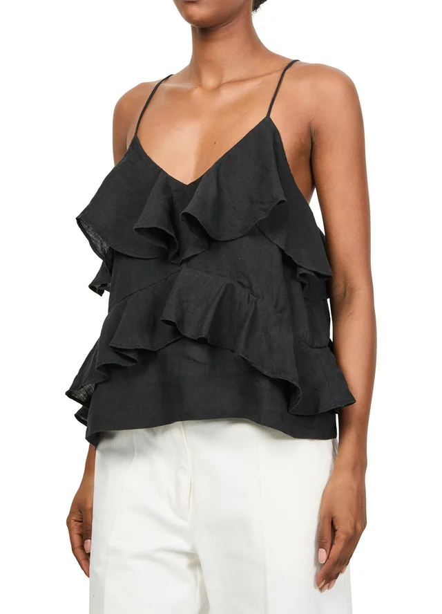 SKALL STUDIO Frilled top Benedicte in Black 100% linen, photo 4 of 6 from 24S (Canada)