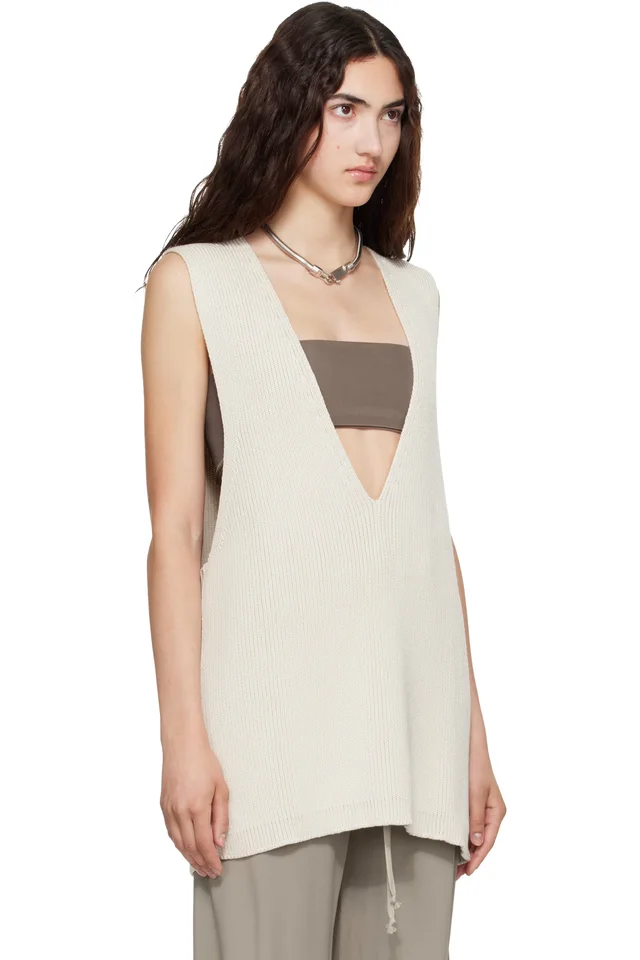 Rick Owens Off-White Tower Wool Knit V Neck Vest, photo 2 of 4 from SSENSE