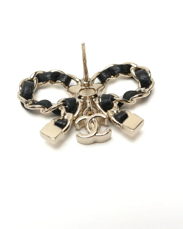 Chanel Rhinestone CC Ribbon Earrings in Leather from A Retro Tale, photo 4 of 4