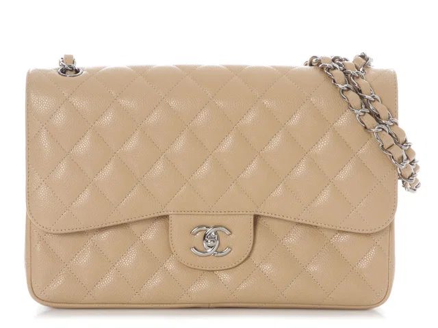 Chanel Jumbo Beige Quilted Caviar Classic Double Flap in Beige Caviar leather from Ann's Fabulous Finds
