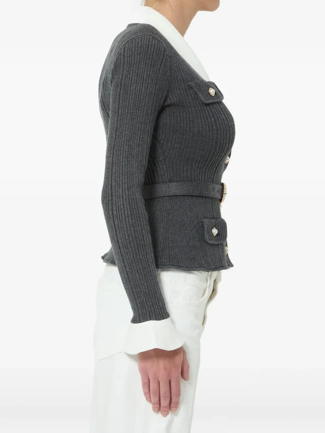 Self-Portrait Ribbed-knit cardigan with a cinched waist, photo 3 of 4 from SENSER
