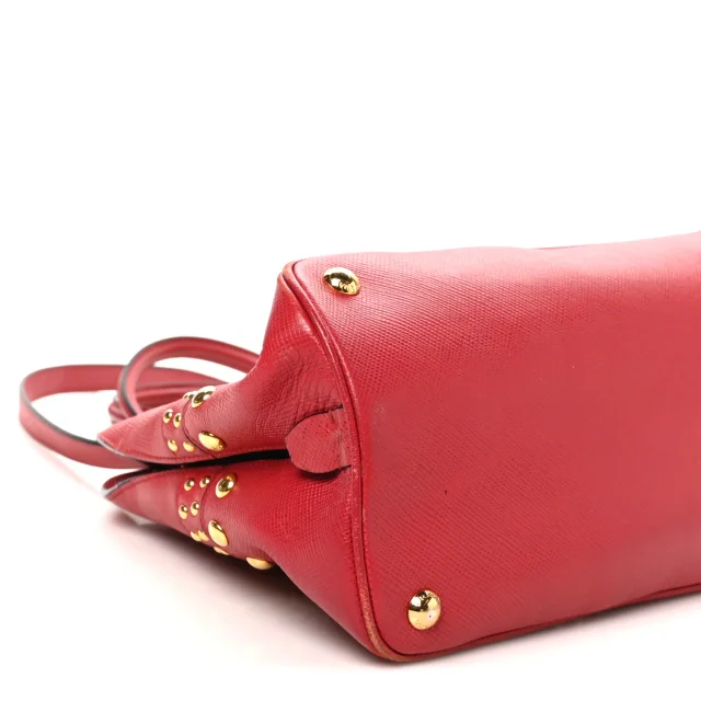 Prada Saffiano Studded Bijou Tote Red in Red Saffiano leather from FASHIONPHILE, photo 8 of 11