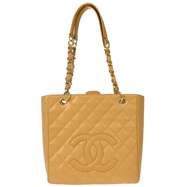Chanel 2003-2004 Beige Caviar Petite Shopping Tote PST Chain Handbag in Beige Caviar leather from AMORE Vintage Tokyo