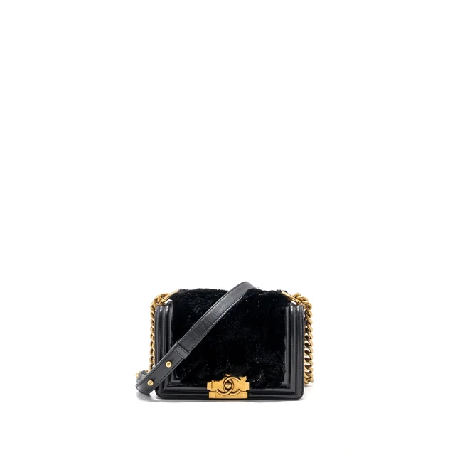 Chanel Small Boy Bag Rabbit Hair Limited Edition Lambskin Black GHW in Black Lambskin from EMIER