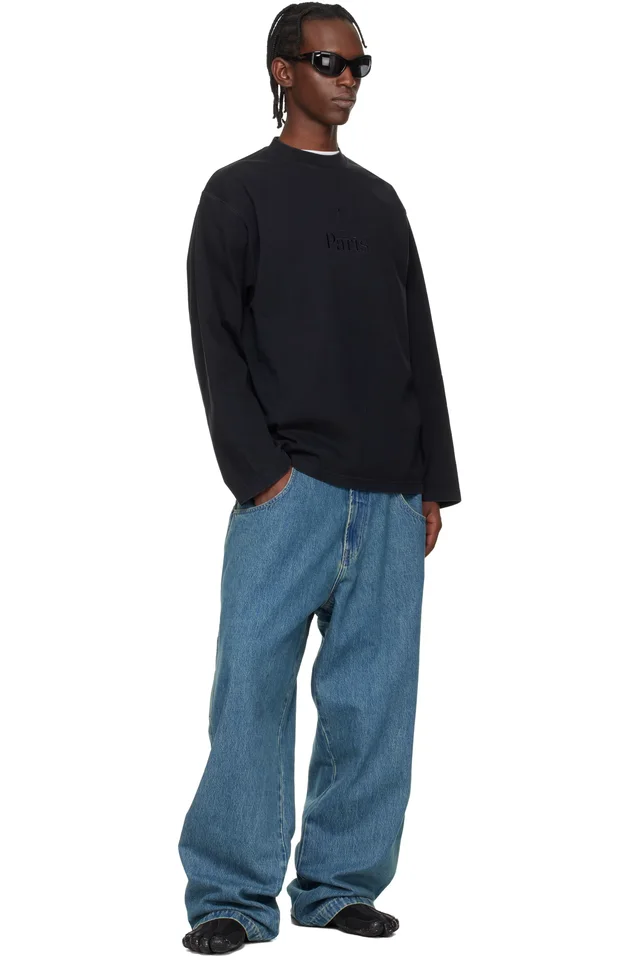 VETEMENTS Black 'Paris' Embroidered Longsleeve T-shirt, photo 4 of 4 from SSENSE