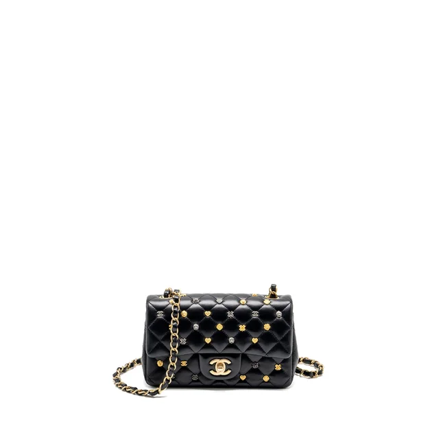Chanel Mini Rectangular Flap Bag Charms Limited Edition Lambskin Black Silver/Gold Hardware in Black Lambskin from EMIER