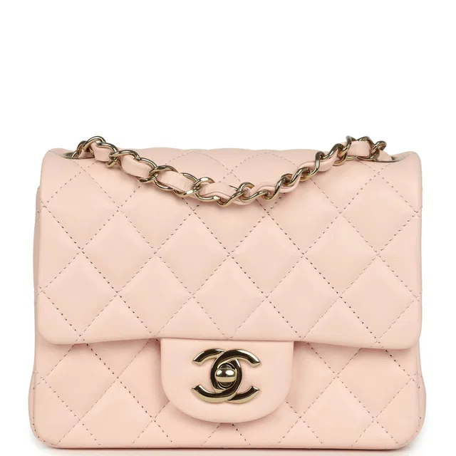 Chanel Mini Classic Square Flap Bag Pink Lambskin Gold Hardware in Pink Lambskin from Madison Avenue Couture