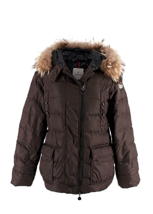 Moncler Brown Puffer Jacket with Fur Trim in Brown from HEWI