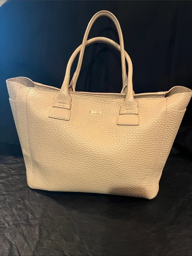 Furla Pebbled Leather Tote In Light Beige in Beige Leather from Poshmark