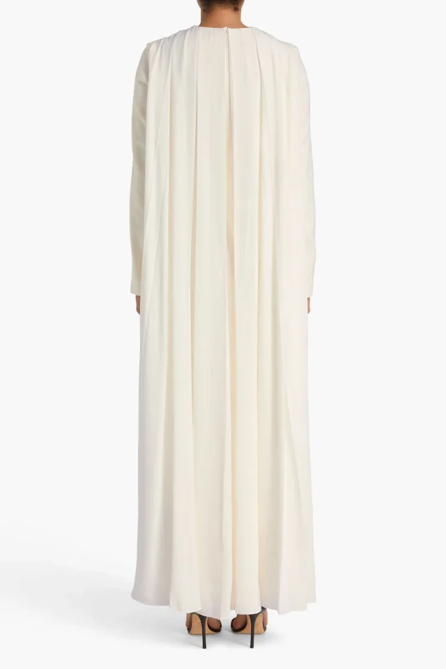 Gabriela Hearst Carlota cape-effect pleated silk and wool-blend gown in Ivory, photo 6 of 6 from THE OUTNET