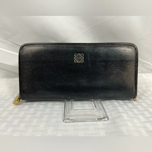 1096: Loewe Anagram Black Leather Zip Around Continental Wallet in gold|black Leather from Poshmark