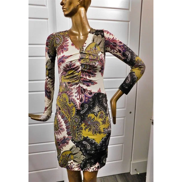 Etro Italy Black Multi Paisley Long Sleeve V-Neck Dress Sz 38 in black from Poshmark