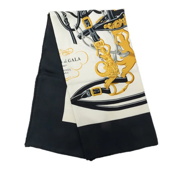 Black Hermès Brides de Gala Silk Scarf 90 Scarves in Black Silk from Designer Revival