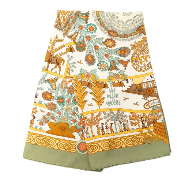 White Hermès Decoupages Silk Scarf 90 Scarves in White Silk from Designer Revival