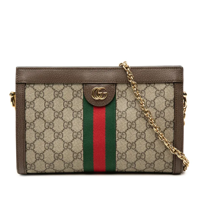 Beige Gucci Small GG Supreme Web Ophidia Chain Crossbody in Beige Coated canvas from Designer Revival, photo 1 of 1