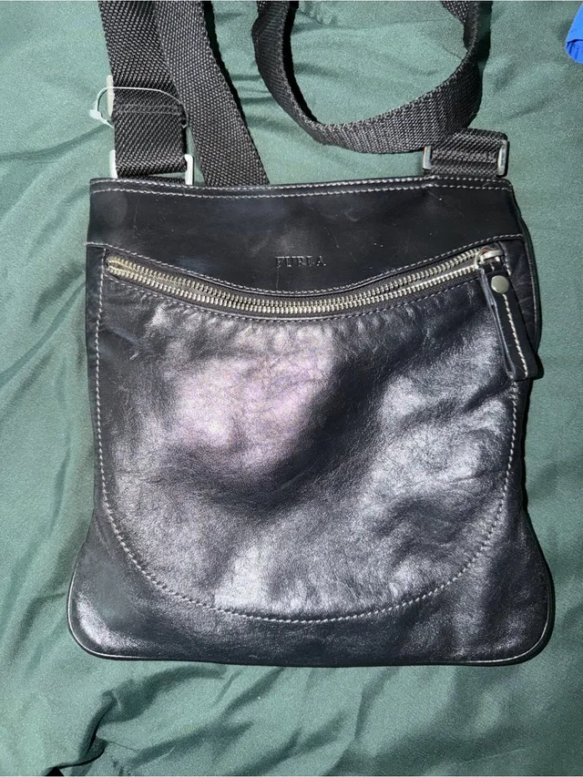 Furla Leather Messenger Crossbody With Silver Zip in black Leather from Poshmark