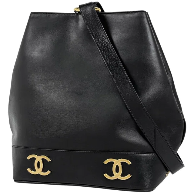 Chanel Shoulder Bag CC Logo Leather Black in Black Leather from The Reluxe
