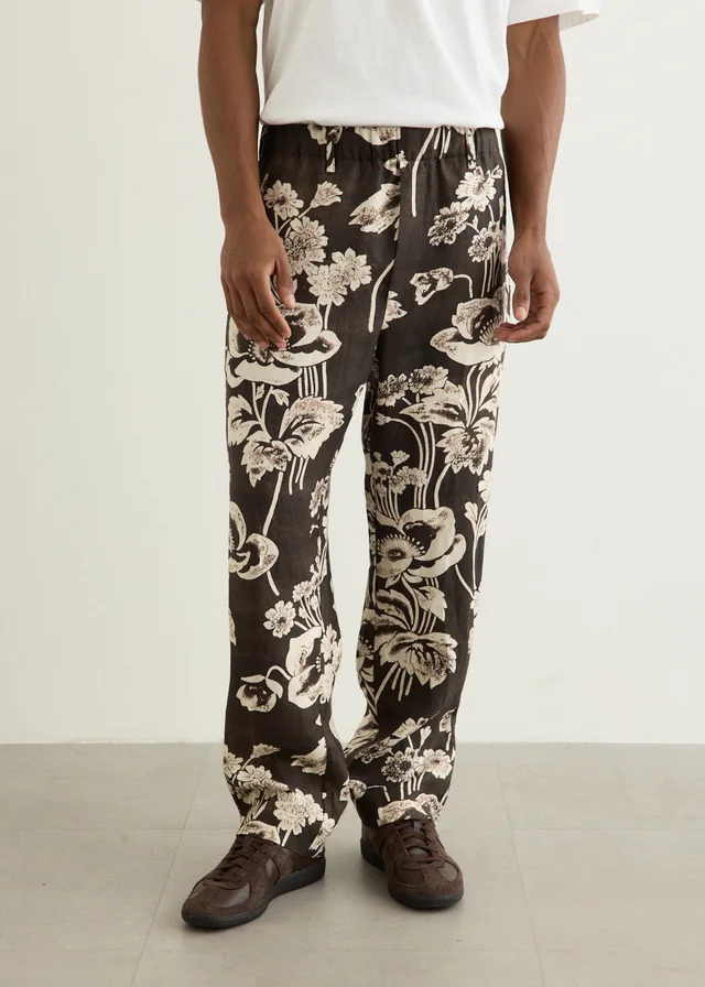 Commas Linen Print Resort Trousers in Black from Incu, photo 1 of 1