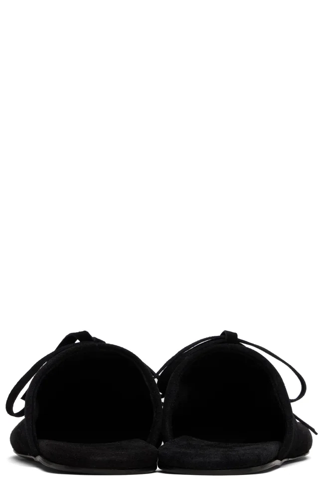 MARIE ADAM-LEENAERDT Black Bow Suede Slippers, photo 2 of 5 from SSENSE
