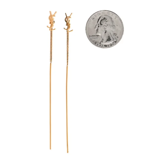 Saint Laurent Metal Opyum Threader Earrings Gold in Gold from FASHIONPHILE, photo 2 of 4