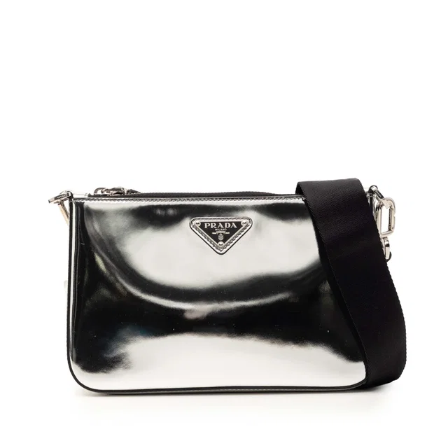 Silver Prada Brushed Leather Re Edition Zip Messenger Bag in Silver Leather from Designer Revival, photo 1 of 1