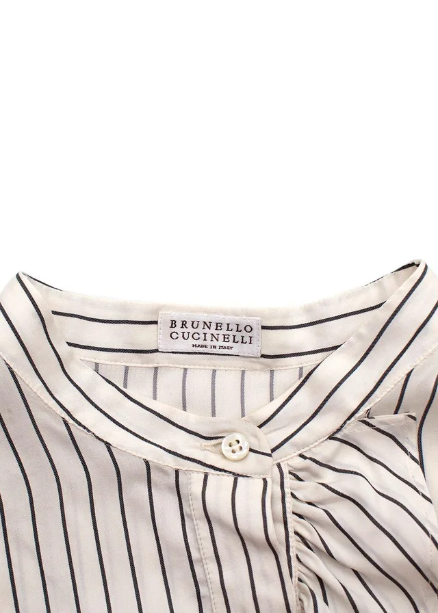 Brunello Cucinelli Black and White Stripe Silk Blouse in Black Silk from HEWI, photo 2 of 2