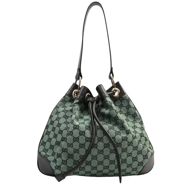 Gucci Canvas GG pattern drawstring one-shoulder bag Green/Black from VINTAGE QOO TOKYO