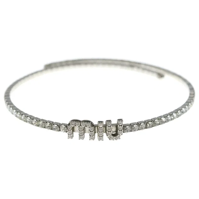 Miu Miu Crystal Necklace Logo Rhinestone Choker Silver in Silver from The Reluxe