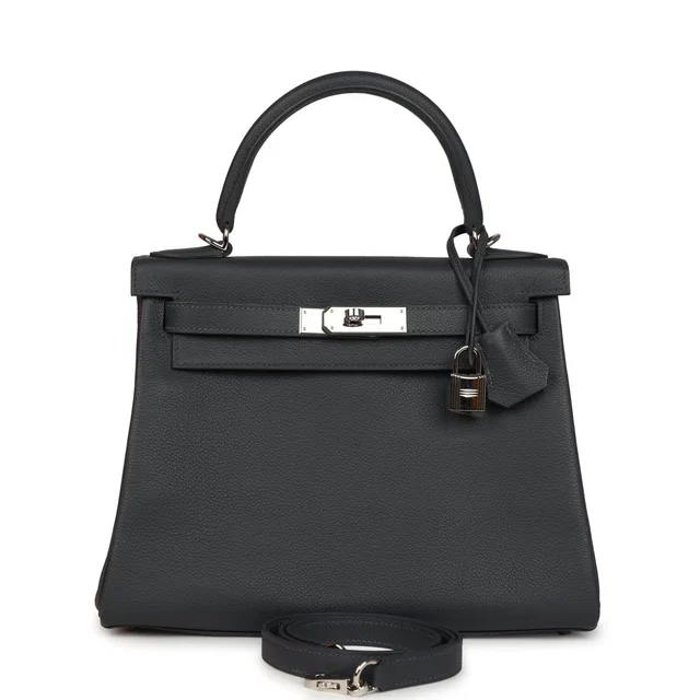Hermès Kelly Retourne 28 Ardoise Evercolor Palladium Hardware in Goatskin from Madison Avenue Couture