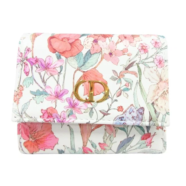 Dior Caro Hibiscus Trifold Wallet Case Gold Floral White in White from The Reluxe