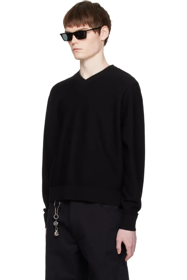 COOR Black V-Neck Merino Wool Layered Sweater, photo 4 of 5 from SSENSE