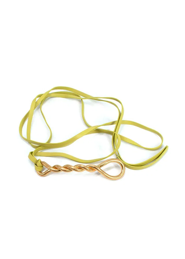 Bottega Veneta Lime Green Twisted Buckle Double Strap Belt in Green Leather from HEWI