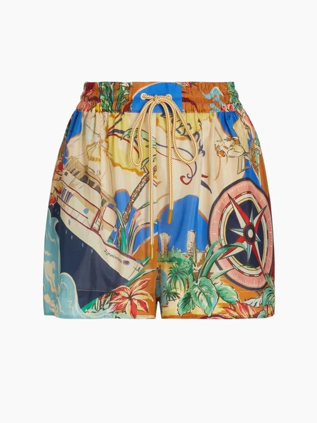 Zimmermann Alight Printed Silk Drawstring Shorts in green|blue Silk from Poshmark