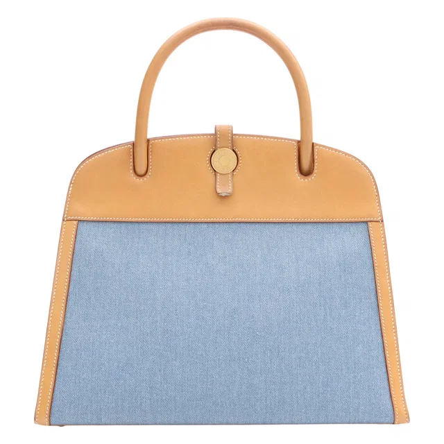 Hermès 1996 Dalvi MM Natural/Blue in Beige Calfskin from VINTAGE QOO TOKYO
