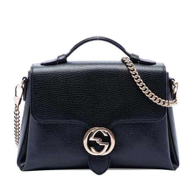 Black Gucci Small Dollar Calf Interlocking G Satchel in Black Leather from Designer Revival