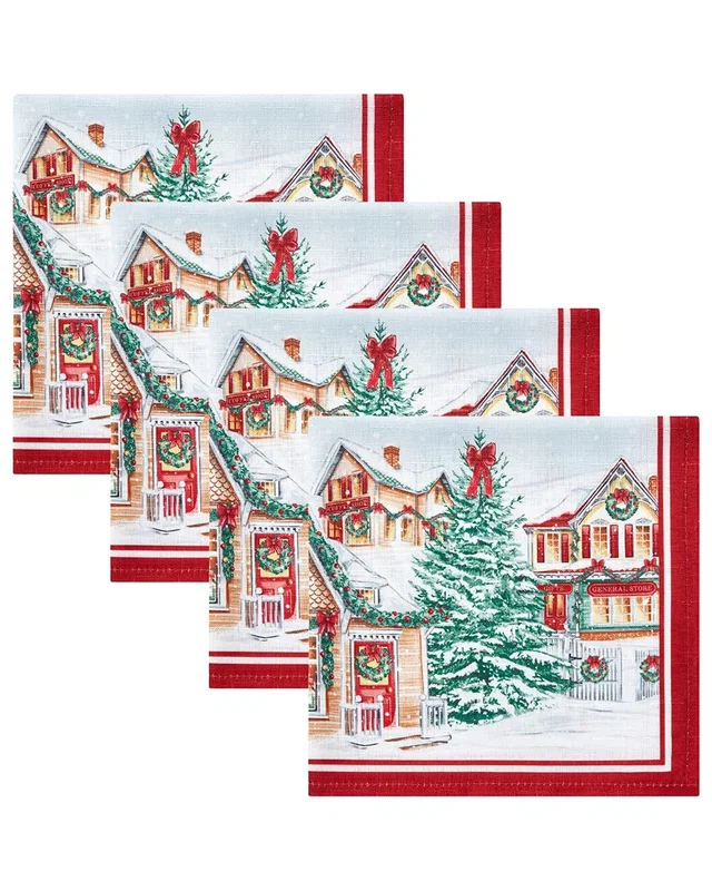 Elrene Home Fashions Set of 4 Storybook Christmas Village Holiday Napkins, image 1 of 1 from Rue La La