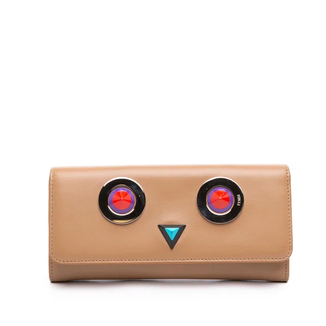 Beige Fendi Leather Hypnoteyes Continental Wallet Long Wallets in Beige Leather from Designer Revival