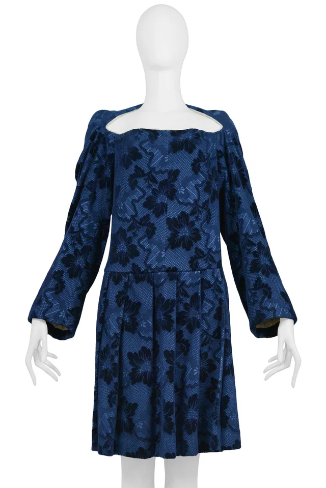 Comme des Garçons Blue Velvet Devore Floral Dress 1996 in Blue Velvet from Resurrection Vintage