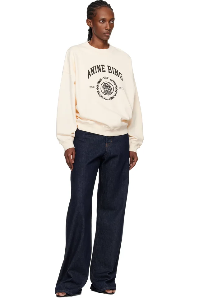 ANINE BING Off-White Miles Collegiate Sweatshirt, photo 4 of 4 from SSENSE