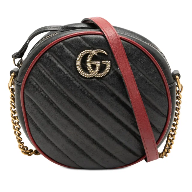 Black Gucci Mini GG Marmont Matelasse Leather Torchon Round Crossbody in Black Leather from Designer Revival